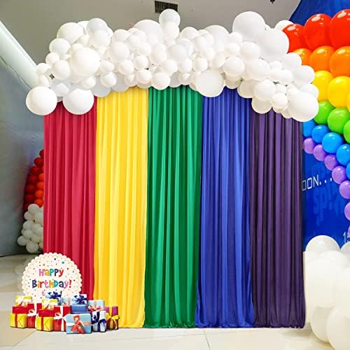 Rainbow Backdrop Curtains 10×7ft Bright Colorful Backdrop Covers for Unicorn Party Baby Shower Photo Booth Birthday Stage Home Events Decor 5 Panels - Image 3