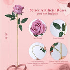 50 PCS Dusty Roses Artificial Flowers, Fake Roses with Stem Realistic Silk Roses for DIY Wedding Bouquets Tables Centerpieces Arrangements Baby Shower Birthday Home Decor Valentine's Day Gift for Her - Image 5