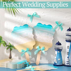 Huwena 50 Sets Wedding Fans for Guests Thank You for Celebrating with Us Fans Hand Fans Handheld Folded Fan Baby Shower Favors for Bridal Bridesmaid Gift Church Dancing (Blue and Green,Beach) - Image 2