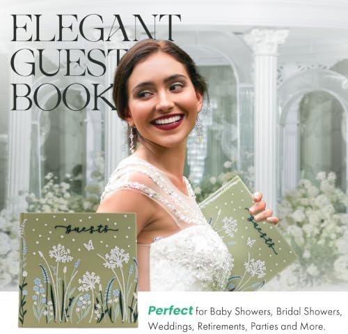 Embroidered Wedding Guest Book—The Perfect Polaroid Guest Book for Wedding Receptions, Birthdays, Baby Showers, and Special Events with 3 Photo corner stickers+ 3 DIY pens+1 Diamond Pen (green) - Image 4