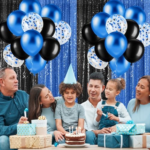 SmoothNovelty 137 Pcs 2026 Graduation Decoration Blue Black Party Backdrop Kits - 4 Sequin Backdrop Curtain 133 Balloon Garland Kit Photo Prop Background for Prom Send Off Wedding Anniversary - Image 6