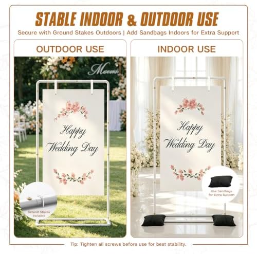 Wedding Welcome Sign Stand, White Sign Holder with Leather Straps - Image 7