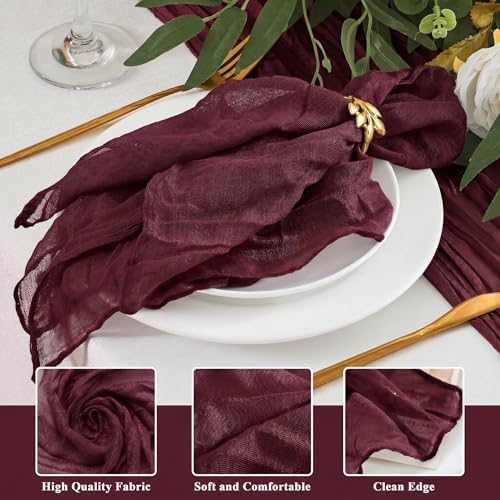 50 Pack Cheesecloth Napkins 20"x20" Burgundy Red Gauze Boho Napkins - Image 2