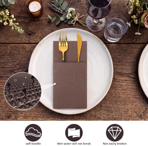 Cindeer 150 Pcs Coffee Linen Dinner Napkins with Built in Flatware - Image 6