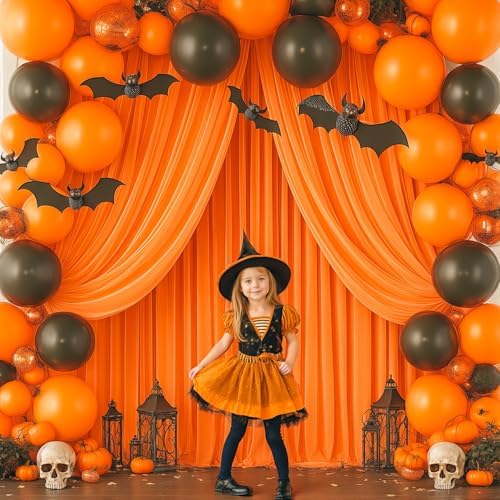 Orange Backdrop Curtain 10 Panels-Wrinkle-Free Curtains Polyester Photography Drapes for Baby Shower Birthday Party Photo Background Backdrop Stand- 40 X10FT (Orange) - Image 3
