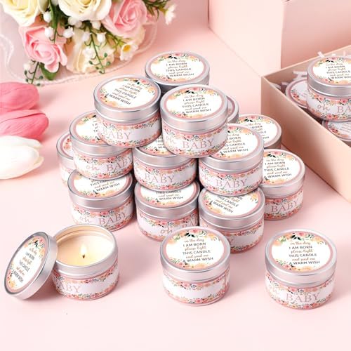 MTLEE Flowers 24 Pcs Baby Shower Party Favors Candles Lavender Scented Baby Shower Favors for Guests Rustic Tealights Candles Gender Reveal Return Gifts(Pink, 1.2 oz) - Image 5