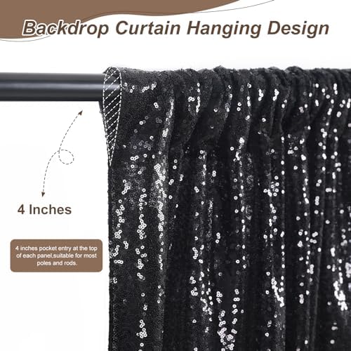 Black Backdrop Curtains 2 Pcs 5FTx10FT Sequin Party Curtains Seamless Background for Parties Halloween Decoration - Image 4