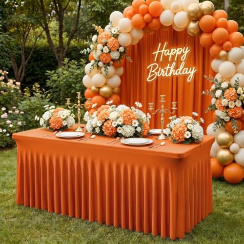 2Pack Orange Spandex Tablecloth for 6FT Rectangle Table,Table Skirt - Image 2