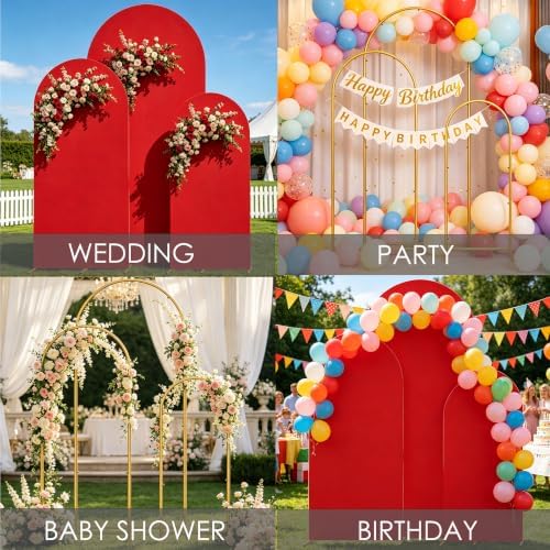 Set of 3 Metal Arch Backdrop Stands with Red Covers, 4/5/6FT - Image 7