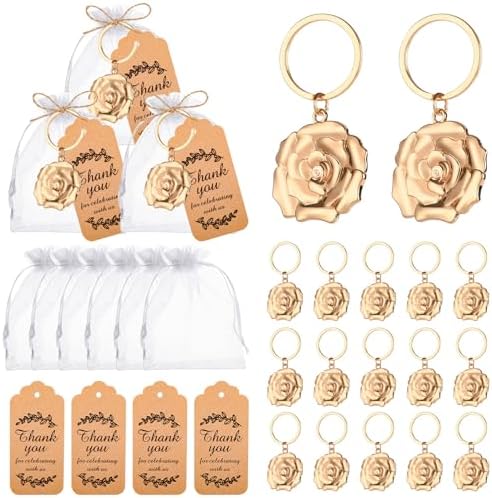 50PCS Gold Rose Flower Key Chains Flower Key Chains and Keyrings for Wedding Party Favors Creative Gifts Decorations or Bridal Shower Keepsakes Party Favors Roses Keychain Souvenirs Bulk by WxzumgPARTYFAVORS