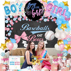 Hombae Baseball or Bows Gender Reveal Decorations, 171 PCs Boy or Girl Gender Reveal Decorations Backdrop Balloon Garland Banner Tablecloth Cake Cupcake Topper Box Cutout Poster Sash Pink Blue - Image 7