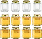 16 oz Hexagon Glass Honey Jars with Lids, 12 Pack Mason Jars by Encheng