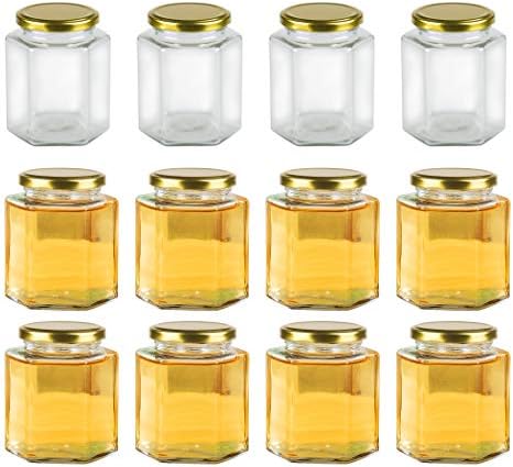 16 oz Hexagon Glass Honey Jars with Lids, 12 Pack Mason Jars by Encheng