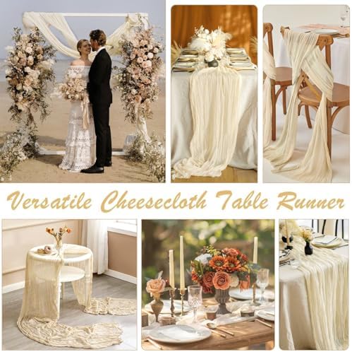 10 Pack Beige Cream Cheesecloth Table Runner 35x120 Inches, Summer Farmhouse Rustic 10ft Gauze Cheese Cloth Table Runner for Wedding Banquets Bridal Shower Birthday Party Home Decor - Image 5