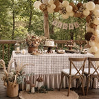 Moukeren 120"x60" Ruffled Tablecloth Table Cover, Khaki White, Gingham - Image 2