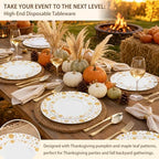 WDF 150pcs Gold Plastic Plates with Disposable Plastic Silverware - Premium Thanksgiving Dinnerware Sets for Thanksgiving Day&Parties - Image 3