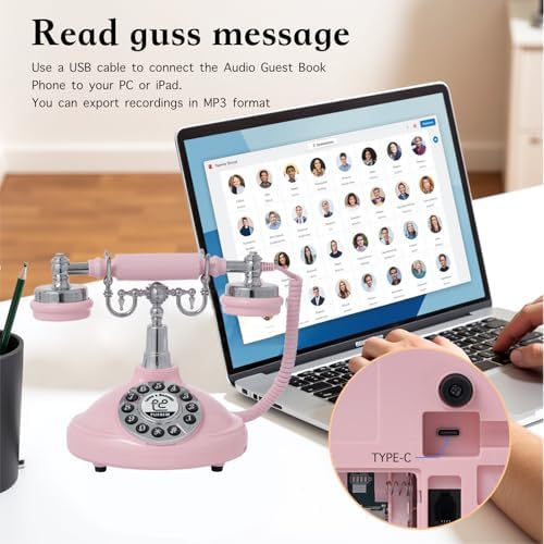 Audio Guest Book Wedding Phone,Audio Guestbook Phone Vintage Style Audio Message Voicemail for Graduation Retirement Party Birthdays Baby Shower Special Occasions (Pink) - Image 5