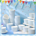 Vesici 150 Pcs Ice Cream Cups Gingham Party Supplies, 10 oz, Blue - Image 3