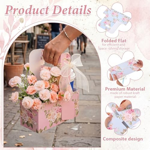 Epakh 48 Pack Floral 2 Cup Drink Carrier with Handle, Gift Holder - Image 2