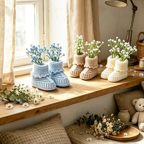 3 Sets Baby Shower Centerpieces, Knitted Booties with Artificial Flowers by DreamingDay