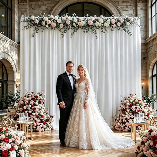 Gallety White Backdrop Curtain for Wedding, Polyester Photography Backdrops Curtains - 20FT x 10FT Fabric Backdrop with Rod Pockets for Celebration,Birthday, Home Parites,Graduation Decorations by Creativepartyuniquedecorat