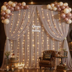 10ft x 10ft Taupe Chiffon Backdrop Curtain with Lights String for Parties,2 Panels Sheer Tulle Curtain Wedding Backdrop for Baby Shower Birthday Party Ceremony Reception Home Decorations - Image 5