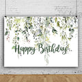 Leowefowa 10x8ft Green Eucalyptus Leaves Photography Background Happy Birthday Backdrop for Baby Shower Gender Reveal Photo Party Decorations Banner Photo Booth Studio Shoot Props by Leowefowa
