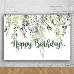 Leowefowa 12x8ft Green Eucalyptus Leaves Photography Background Happy Birthday Backdrop for Baby Shower Gender Reveal Photo Party Decorations Banner Photo Booth Studio Shoot Props by Leowefowa