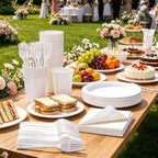 200pcs White Plastic Plates Party Supplies, Disposable 9’’ Dinner Plates and Napkins, Cups & Cutlery Dinnerware Set for Birthday, Wedding, Bridal Shower, Baby Shower Decorations, Serves 50 Guests - Image 4