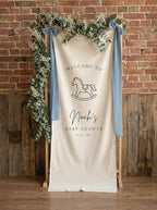 Personalized Baby Shower Welcome Banner Custom Rocking Horse Vertical Sign for Nursery Decor Baby Shower Backdrop Standing Poster Party Decoration Supplies Polyester Vertical Sign by Custom