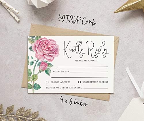 50 Blank RSVP Cards with White Envelopes-Floral Style Response Card-RSVP for Wedding-Rehearsal Dinner-Baby Shower-Bridal Shower-Engagement Party Invitations - Image 4
