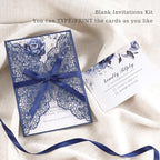 AdasBridal 50pcs Navy Blue Laser Cut Wedding Invitations Cards Blank - Image 3