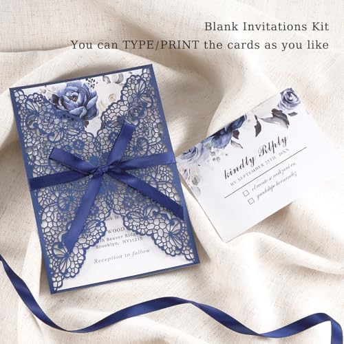 AdasBridal 50pcs Navy Blue Laser Cut Wedding Invitations Cards Blank - Image 3