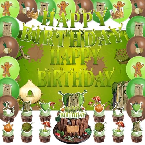 42pcs Green Monster Birthday Party Decorations Includes Cake Toppers,Cupcake Toppers, Banner, Backdrop, Balloons - Green Monster Theme Party Supplies by VANCIKI