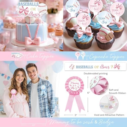 Baseball or Bows Gender Reveal Decorations, Party Balloons Decorations Kit Supplies Includes Balloons, Banner, Sash, Badge Backdrop, Topper, Poster, Balloon Boxes, Tablecloth, Marker 150 PCs - Image 5