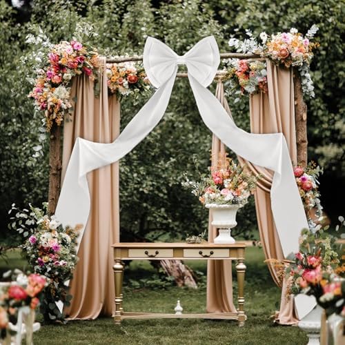Giant Bow Decoration 75x19 Inch，Big Bow for Backdrop with 10 Pcs Satin Ribbon Bows, Large Satin Decorative Bows for Wedding Birthday Party Baby Shower Room Supplies(White) - Image 5