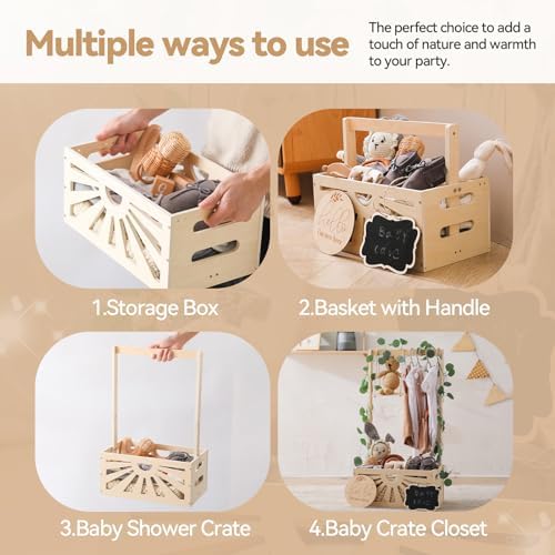 8 In 1 Wooden Baby Shower Crate Closet, Baby Basket with Handle Footprint Kit for Baby Shower Gifts, Baby Shower Wooden Gift Crate, Baby Personailzed Basket for Pregnancy New Parent - Image 5