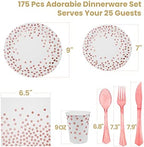 AIRE Pink Rose Gold Paper Plates Set, 175PCS Disposable Dinnerware for 25 - Image 2