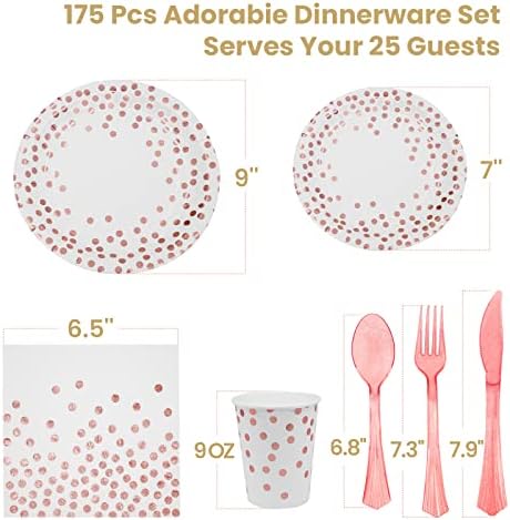 AIRE Pink Rose Gold Paper Plates Set, 175PCS Disposable Dinnerware for 25 - Image 2