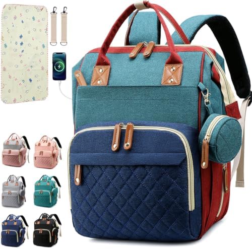 SHITIESHOU Diaper Bag Backpack Baby Bag, Baby Girl Boy Diaper Bag for Dad Mom with Pad, 16 Pockets, Pacifier Case, Large Diaper Bags Unisex for Travel (Colorful) by SHITIESHOU