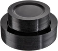 FLOWERCAT 100PCS Black Plastic Plates - Heavy Duty Black Disposable Plates for Birthday Party/Wedding/Halloween- serve 50guests 10 inch and 7 inch Set by FLOWERCAT