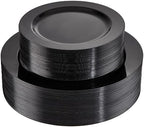 FLOWERCAT 100PCS Black Plastic Plates - Heavy Duty Black Disposable Plates for Birthday Party/Wedding/Halloween- serve 50guests 10 inch and 7 inch Set by FLOWERCAT