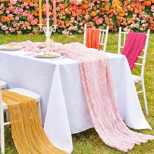 Moukeren 4 Pack Pink and Orange Cheesecloth Table Runner Sunset Party Decor - Image 4