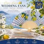 Vercraft 50 Sets Lemon Folding Hand Fans with Organza Bags Bulk, Wedding Favors for 50 Guests, Capri Mediterranean Paper Fans Bulk, Bridal Shower Party Favors Bridesmaid Gifts Summer Outdoor Decor - Image 6