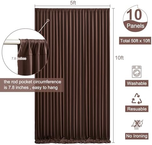 50ft x 10ft Wrinkle Free Brown Wedding Backdrop Curtains for Party Bridal Shower Reception Decorations Brown Fabric Curtain Backdrops Drapes for Photography Baby Shower Birthday Background - Image 5