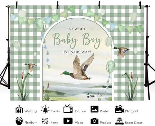 MEHOFOND 8x6ft Mallard Duck Baby Shower Backdrop Duck Hunting Boy Baby Shower Party Decorations a Sweet Baby Boy is on his Way Photography Background It's a Boy Party Supplies Photo Booth Props - Image 5