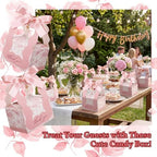 ForraFun 100 Sets Floral Wedding Favor Boxes with Pearl Pendant Bow, Pink - Image 2