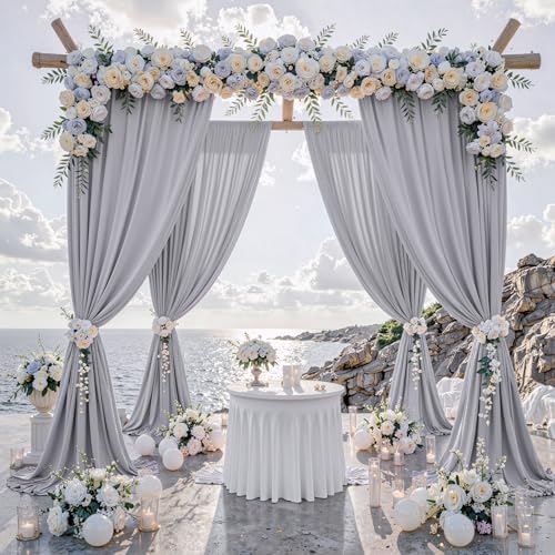 50 ft x 10 ft Wrinkle Free Silver Backdrop Curtain for Parties, Polyester Silver Grey Backdrop Drapes 10 Panels 5x10ft for Baby Shower Photoshoot Engagement Wedding Birthday Photography Background - Image 2