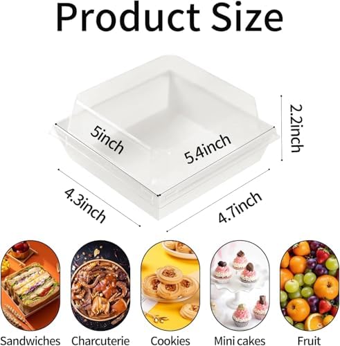 100 Pack Small Charcuterie Boxes with Clear Lids, 5.4 Inch To Go Paper Mini Food Containers, Disposable Dessert Bakery Boxes+100 Plastic Forks+100 Cupcake Liners for Cookie, Cake Slice, Sushi, White - Image 2