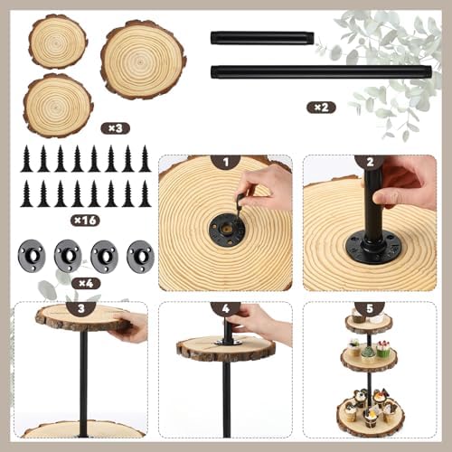 Chunful Rustic 3 Tier Round Natural Wood Cupcake Dessert Stand, Cup Cake Tower Stand Holder, Wooden Cake Display Tiered Centerpiece for Party, Birthday, Wedding, Baby Shower, Holiday Decoration - Image 4
